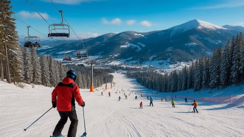 Polski stok narciarski zimą